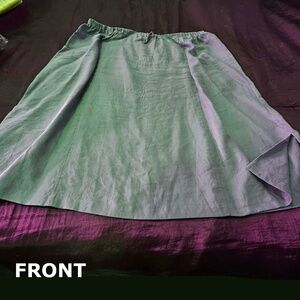 SKIRT, 100% LINEN, MEDIUM GREEN, SIZE 4X, LONG LENGTH, WIDE & FLOWING, ELASTIC